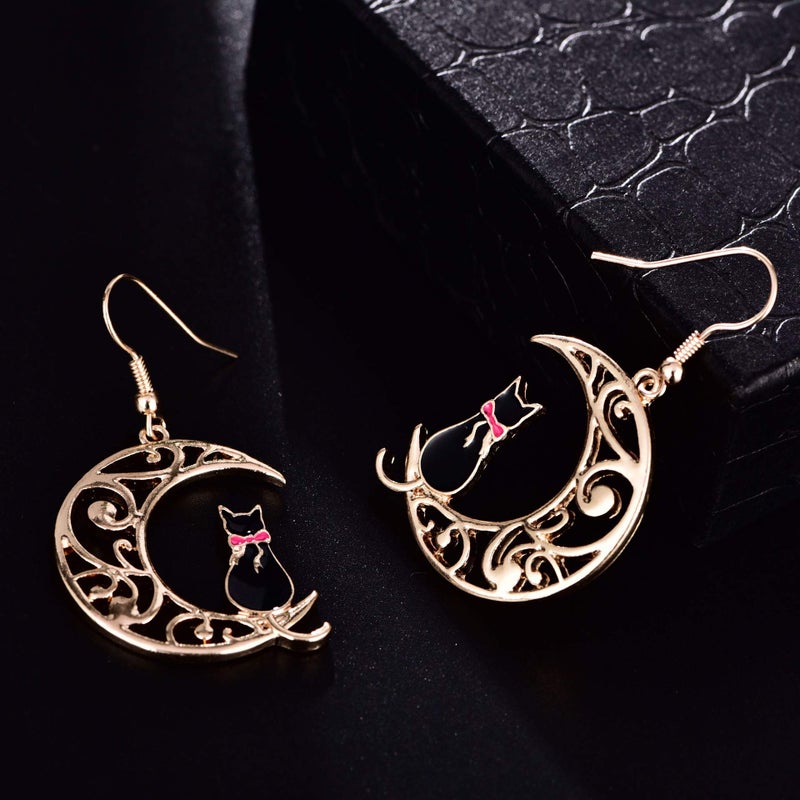 QIAN0813 Cute Anime Cartoon Sailor Moon Animal Cat Moon Earrings Gift For Girls Women Jewelry (Black) - Image 5